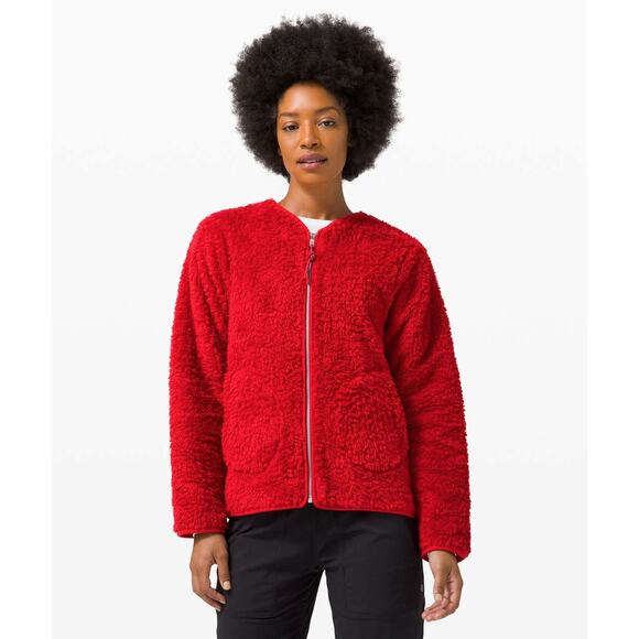 LULULEMON Oh So Sherpa Full Zip Dark Red Sz 6 $168 - Picture 1 of 5